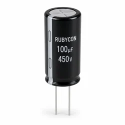 نمای تک خازن الکترولیتی روبیکن مدل RUBYCON 100uF 450V 18×36mm