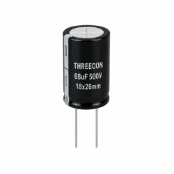 نمای تک خازن الکترولیتی تری‌کان مدل THREECON 68uF 500V 18×26mm