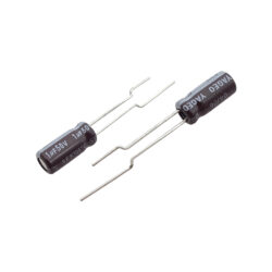 نمای کامل خازن الکترولیتی یاگیو YAGEO ظرفیت 1uF ولتاژ 50V سایز 5×11 میلی‌متر