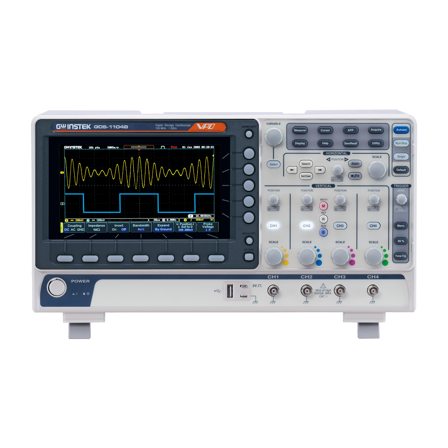 اسیلوسکوپ دیجیتال ۴ کانال ۱۰۰ مگاهرتز گودویل GW Instek GDS-1104B — نمای 1 اسیلوسکوپ دیجیتال ۴ کانال ۱۰۰ مگاهرتز گودویل GW Instek GDS-1104B — نمای 1