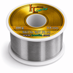 سیم لحیم ایران تین IRANTIN قطر 0.8 میلی متر وزن 100 گرم درجه 1 نمای محصول